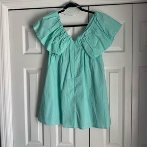 Day and Moon Puff Flutter Sleeve Dress